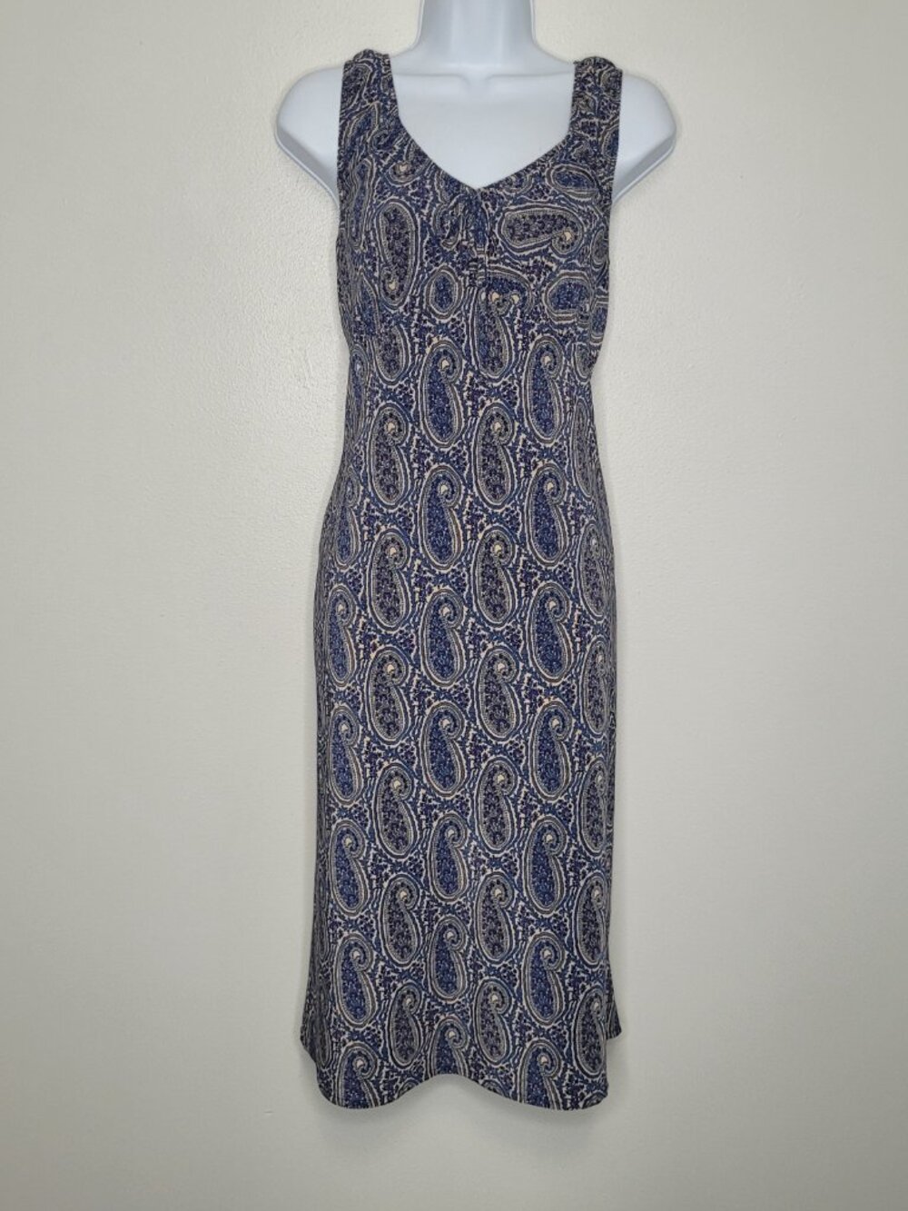 Vintage y2k Johnathon Martin blue tan paisley witchy boho babydoll midi dress 9